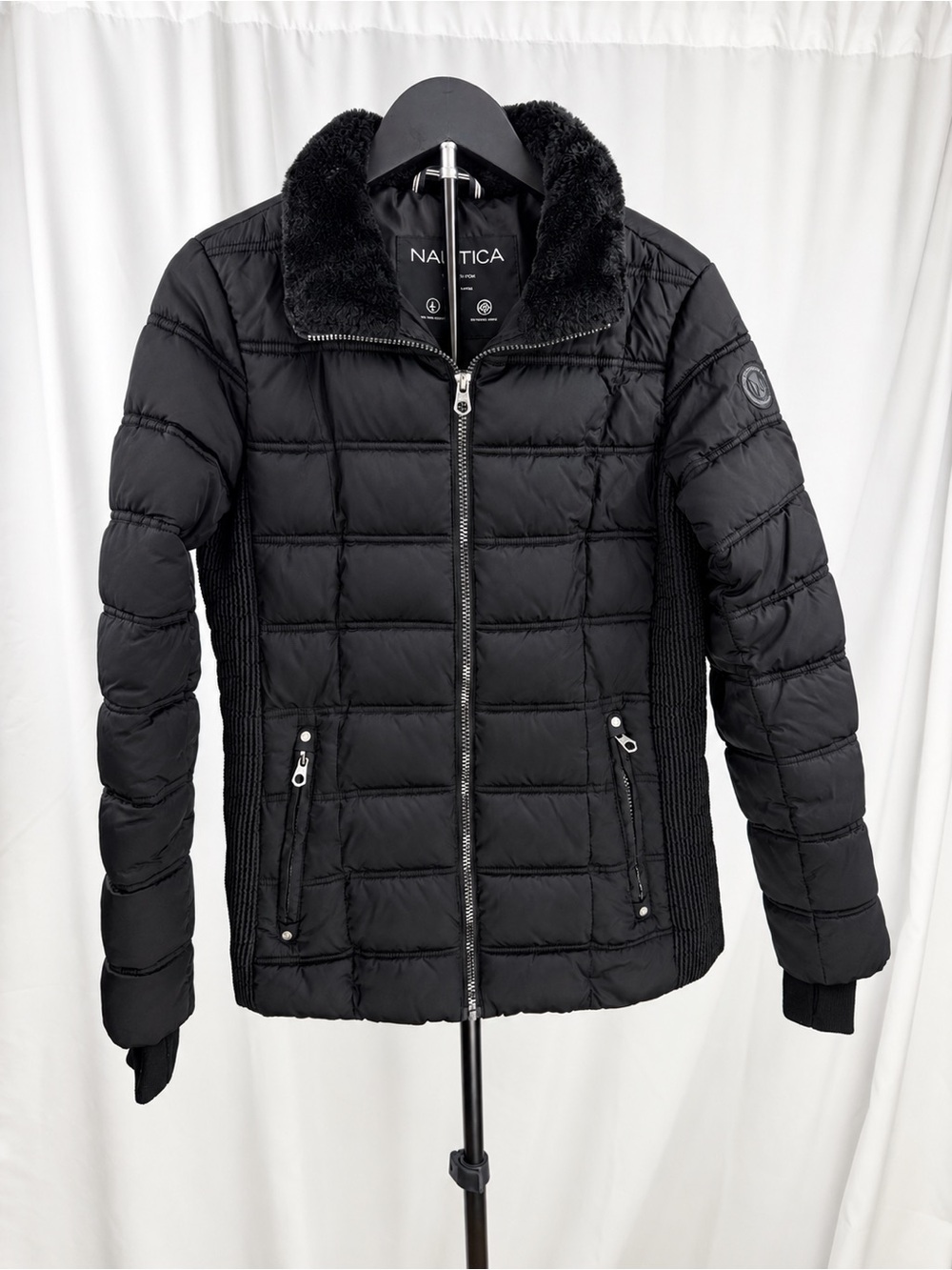 Nautica Women’s Black Puffer Jacket Faux Fur Collar – Size Medium